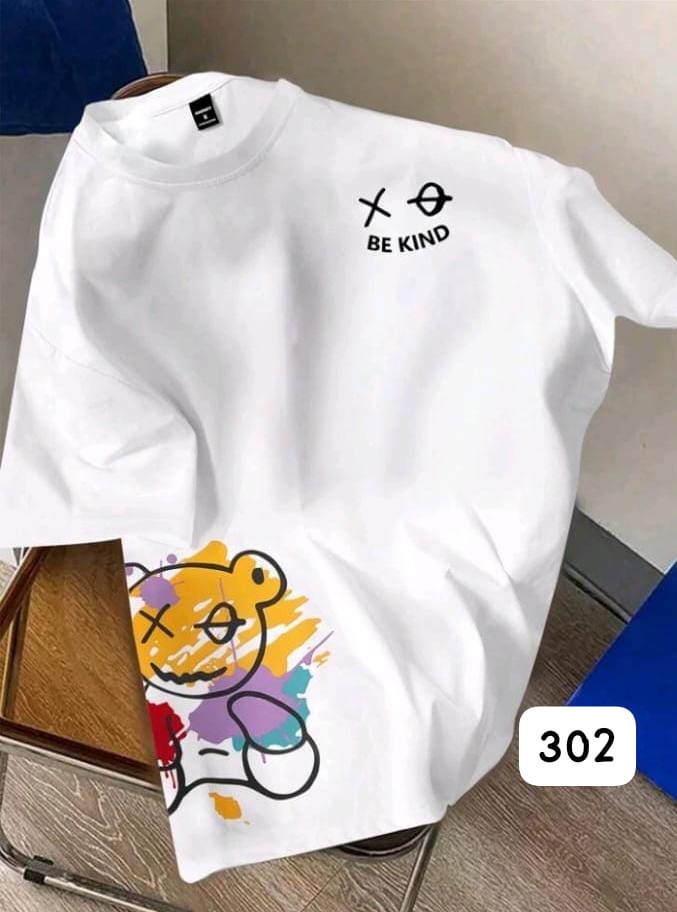 BE KIND TEDDY BEAR "XO" ART WHITE OVERSIZE