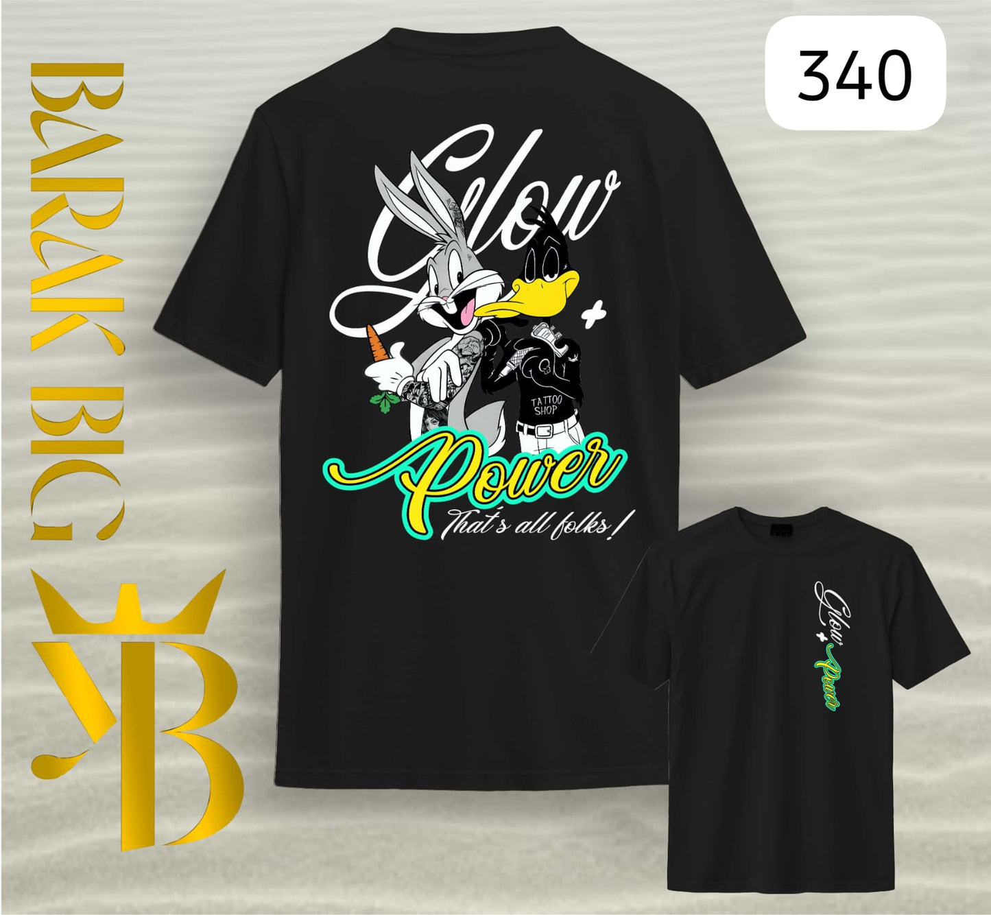 GLOW POWER "TATTOO BUGS & DAFFY" BLACK OVERSIZE