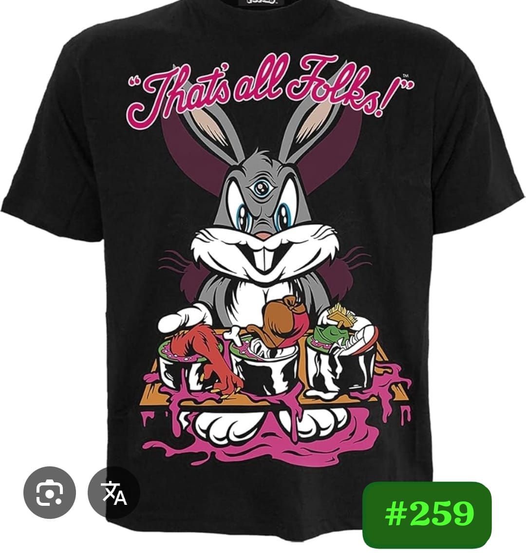 BUGS BUNNY "THAT'S ALL FOLKS" PSYCHEDELIC BLACK T-SHIRT