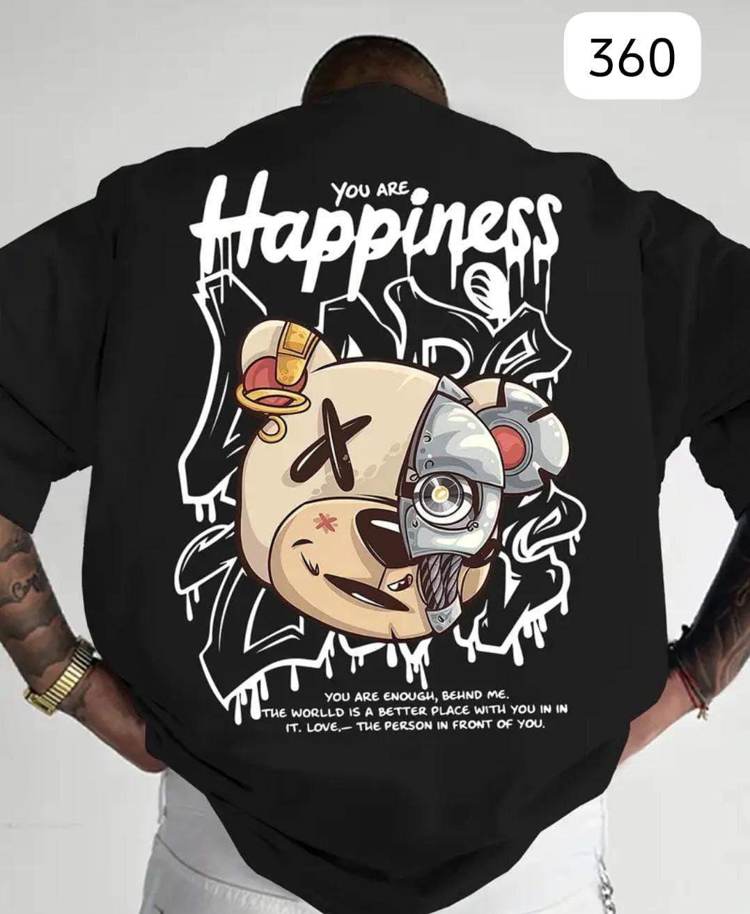 CYBORG BEAR "HAPPINESS WITHIN" BLACK OVERSIZE