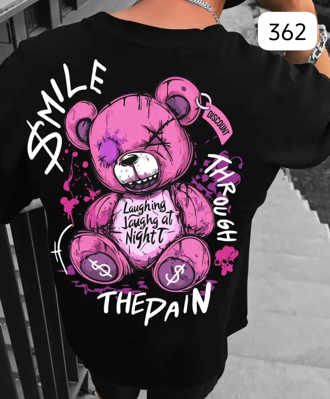 TEDDY BEAR "SMILE THROUGH THE PAIN" BLACK OVERSIZE