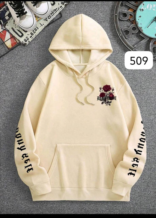 HOODIE "DARK ROSE" - SUDADERA BEIGE CREMA CON GRÁFICOS GÓTICOS Y ROSAS