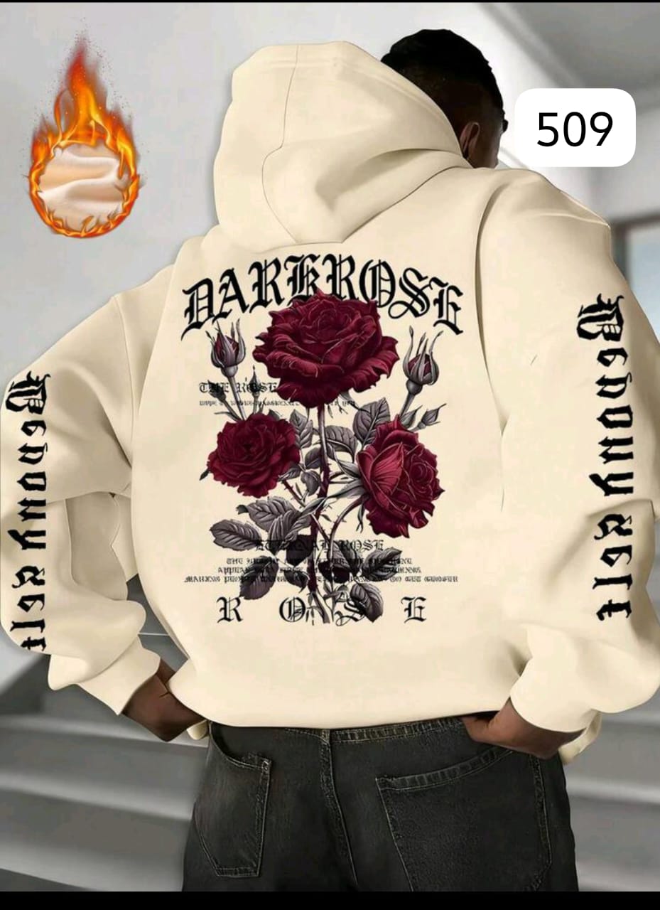 HOODIE "DARK ROSE" - SUDADERA BEIGE CREMA CON GRÁFICOS GÓTICOS Y ROSAS