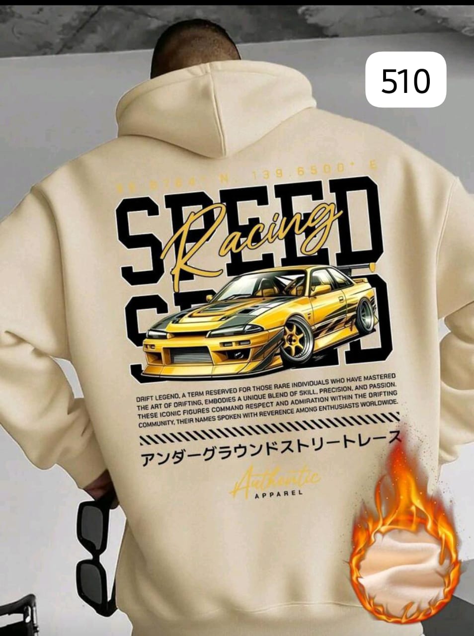 HOODIE "SPEED RACING" BEIGE - SUDADERA URBANA ESTILO MOTOR