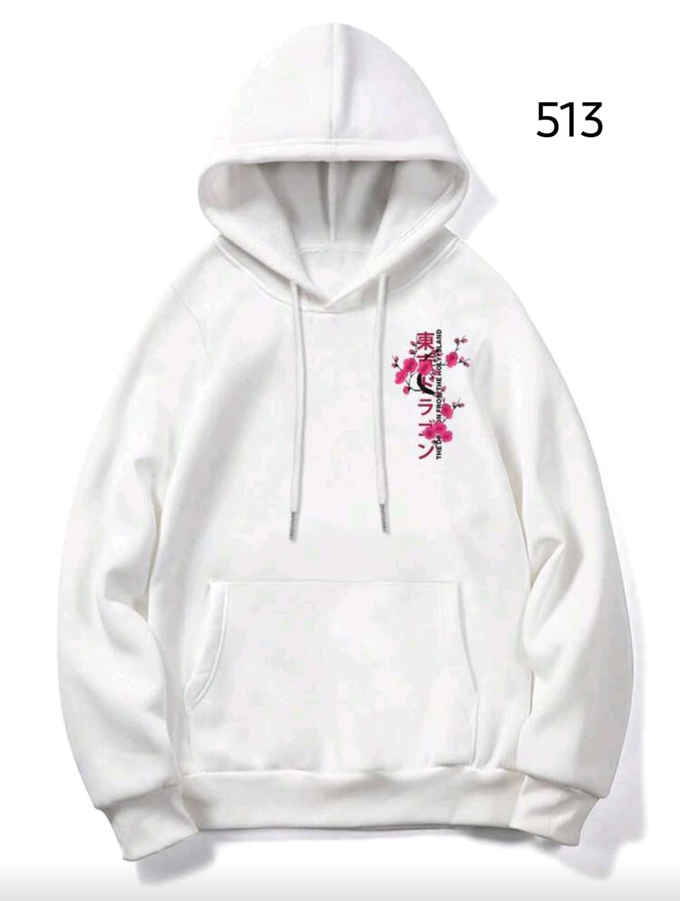 HOODIE BLANCO "TOKYO RAMEN" - SUDADERA CON ARTE DE CEREZOS JAPONESES